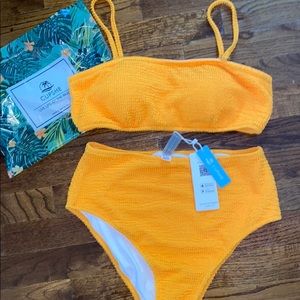Cute Orange High Waisted Bikini Set